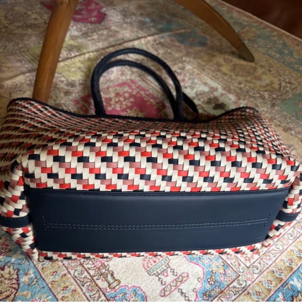 Woven Multicolor Tote Bag with Navy Trim - Picture 4 of 7